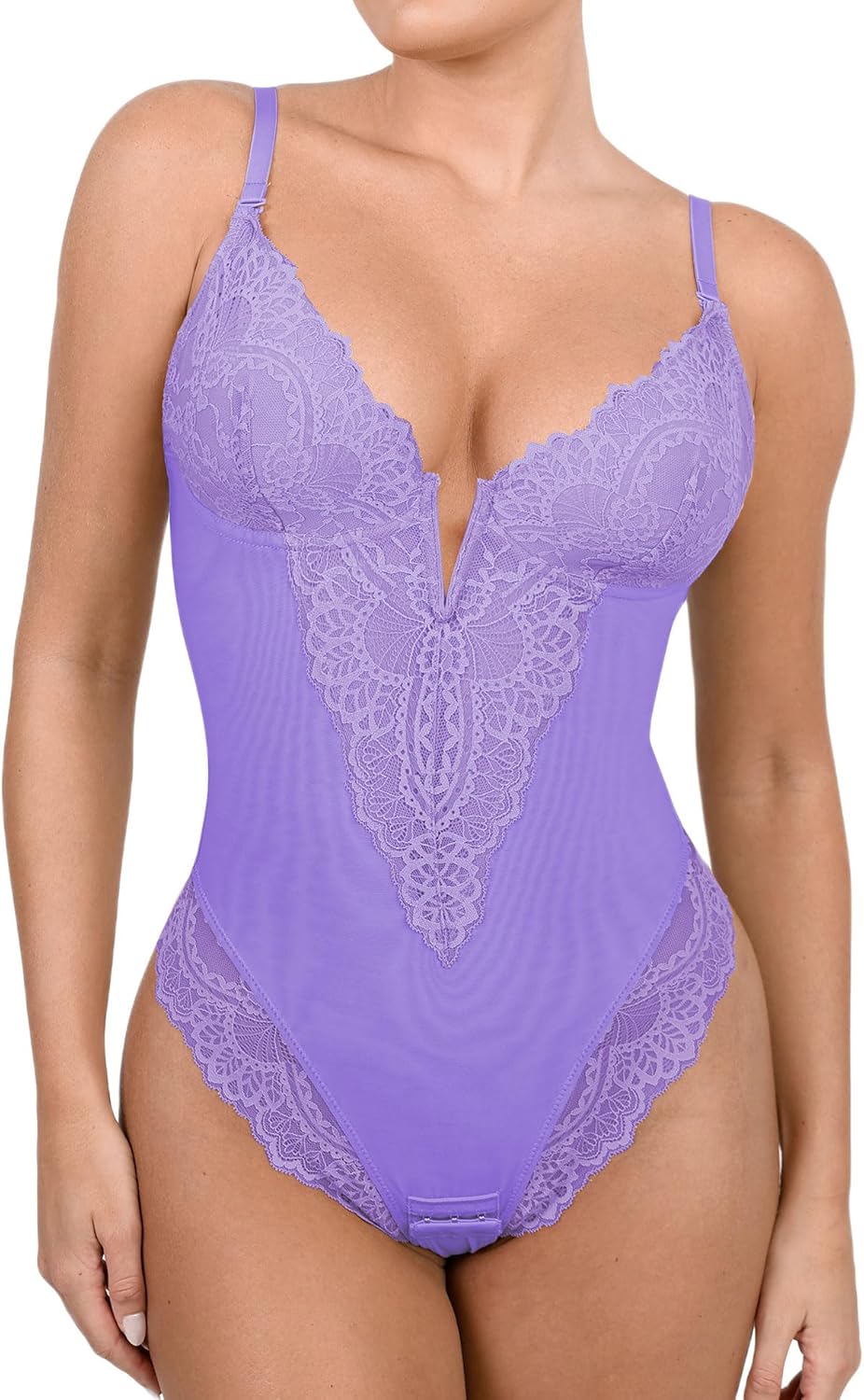 Popilush Shapewear Bodysuits for Women Lace Corset Tops Tummy Control V Neck Sleeveless Body Suit Thongs
