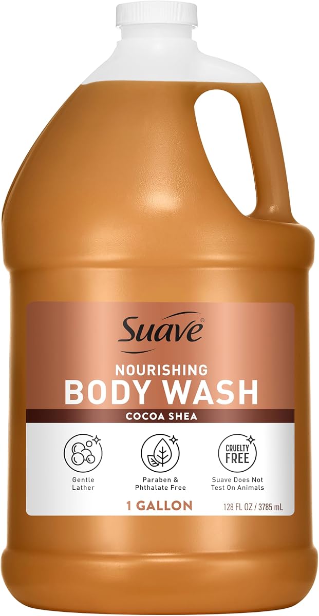 Suave Nourishing Bulk Body Wash, Cocoa Butter & Shea, 1 Gallon | Hydrating paraben-free formula with glycerin & vitamin E, leaves skin feeling soft with cocoa butter, coconut & vanilla scent