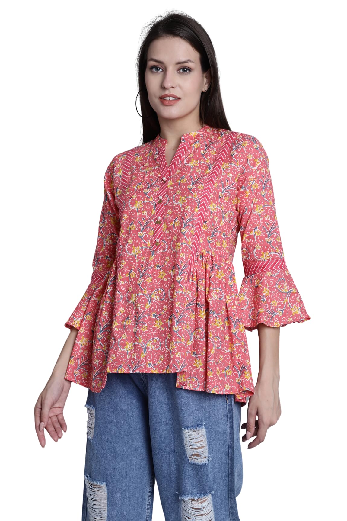 Women's Pure cotton Jaipuri Printed Short Kurti Top (JOPLJPR719-P)
