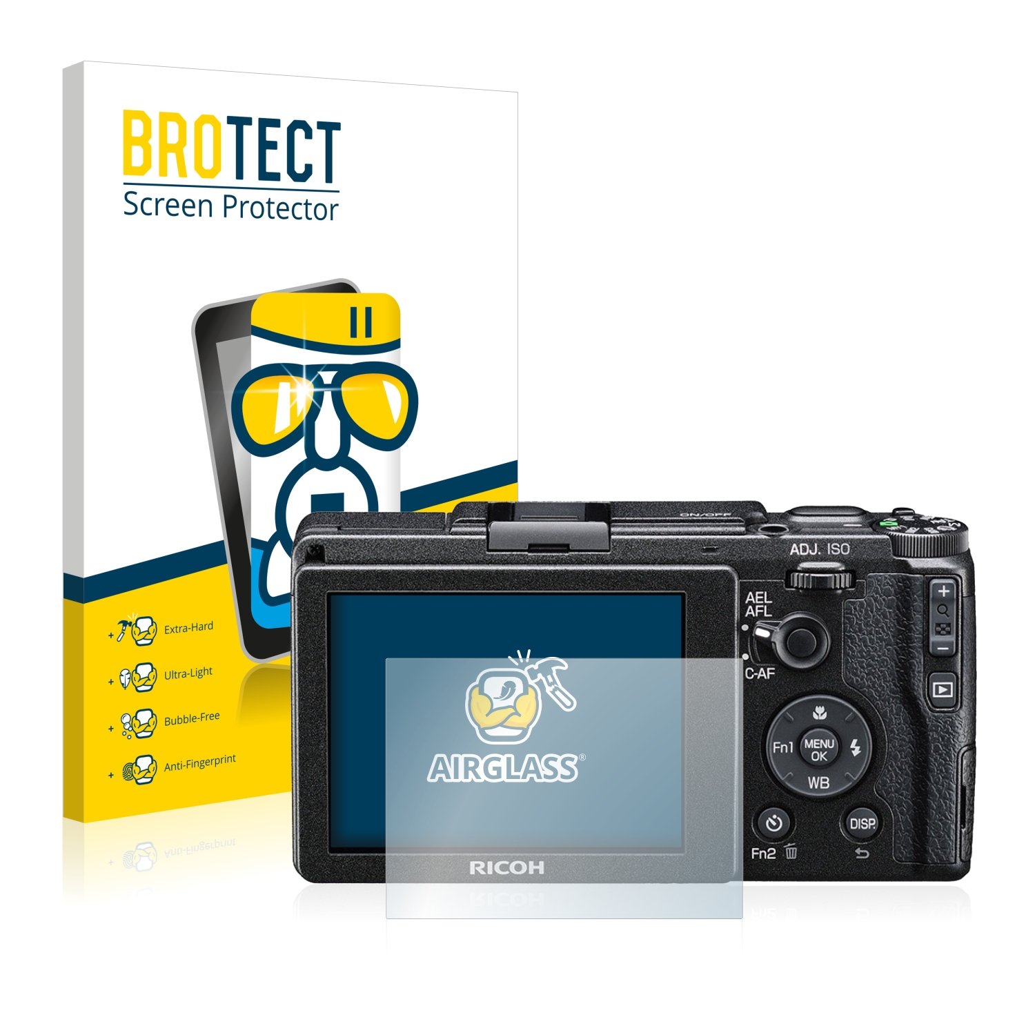 Brotect Pellicola In Vetro Ibrido AirGlass Per Ricoh GR II 2015 (3 Pezzi) – Durezza 9H, Anti-impronta, Made In Germany