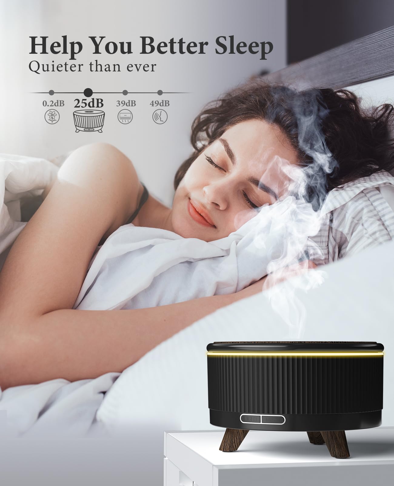 Aroma Diffuser, 500mL Diffuser ätherische öle,Duftöl Diffuser，Holzmaserung schwarz