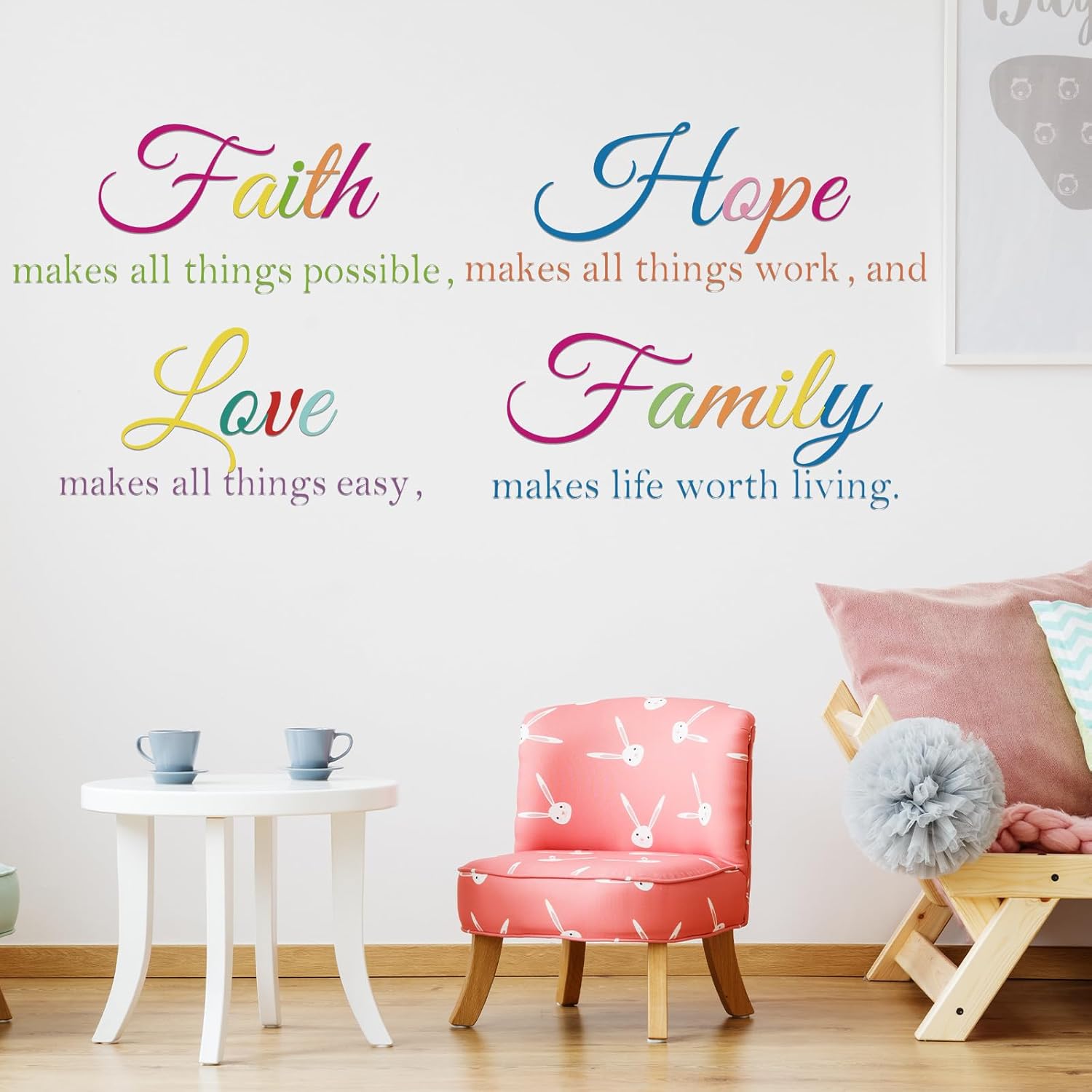 Zonon Vinyl Wall Quote Stickers Love Faith Hope Family Inspirational Stickers Motivational Wall Decals Bible Verse Butterfly Sayings for Home Room School Decorations(Colorful)