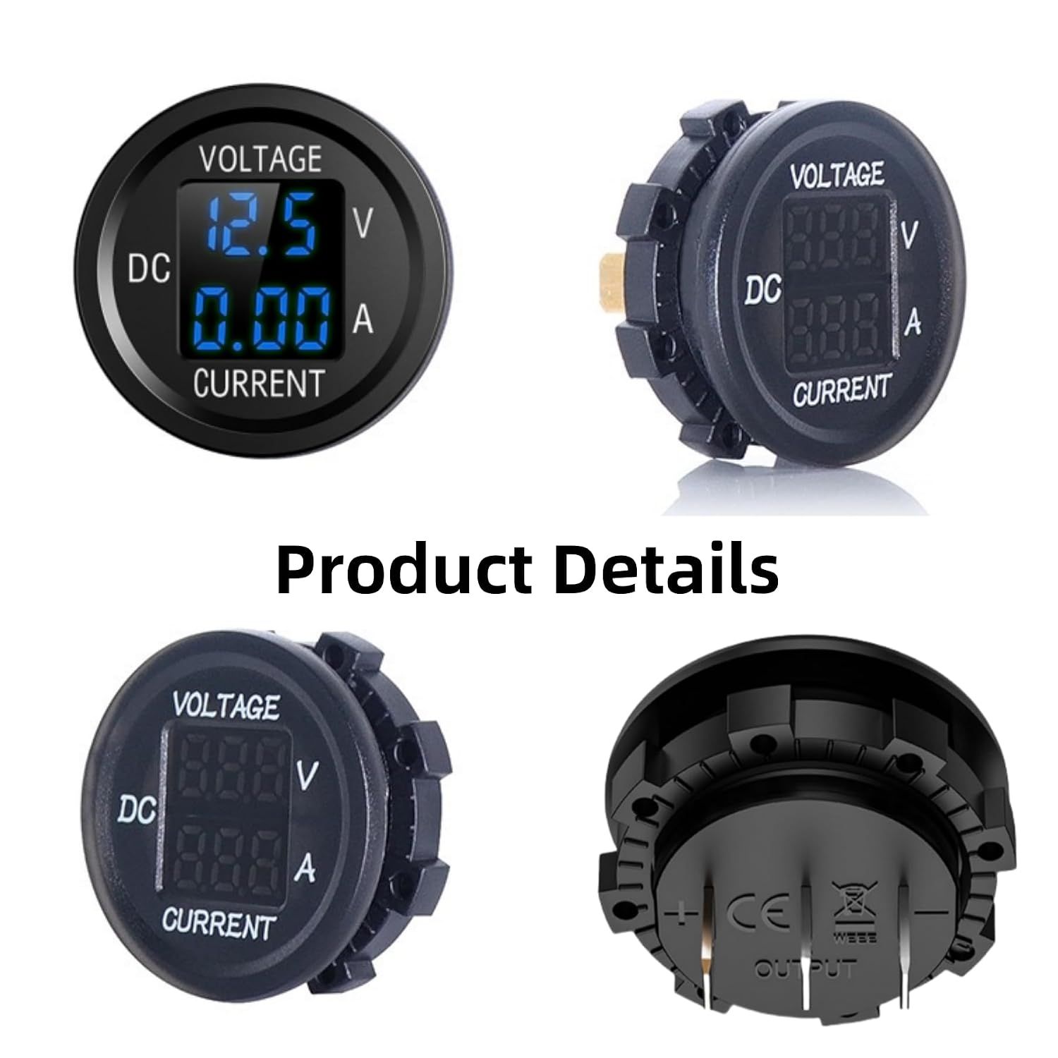 12V-24V DC LED Digital Voltmeter Ammeter, Waterproof Round Volt Amp Meter, Car Battery Voltage Meter Tester, Automotive Replacement Battery Gauge Monitor for Marine Boat Motorcycle Truck RV (Blue)