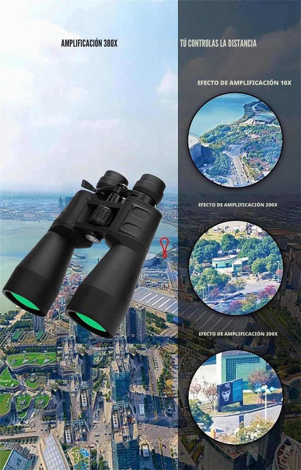 Binoculares potentes 10-380X100 de largo alcance Super Zoom HD impermeable telescopio