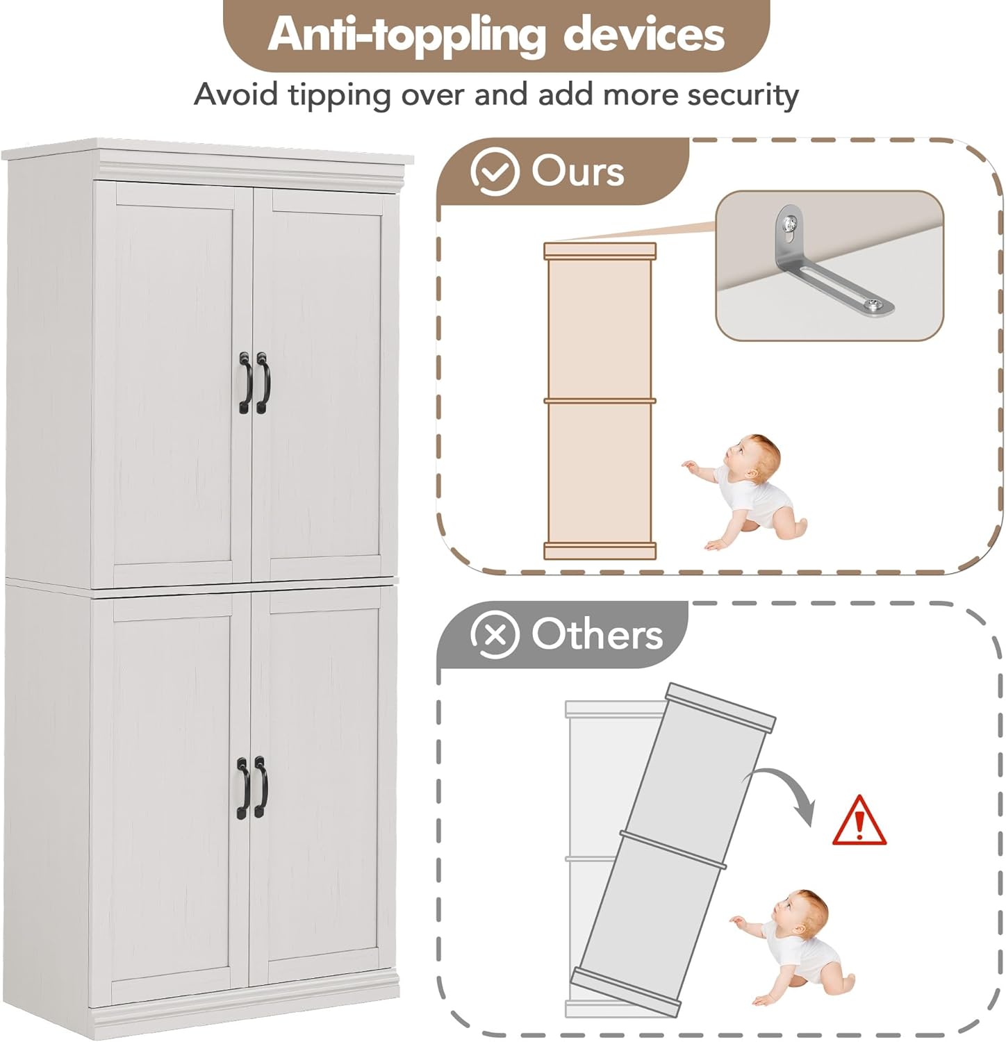 IDEALHOUSE Pantry Cabinet,70" Tall Kitchen Pantry Cabinet with Doors and Adjustable Shelves, Freestanding Cupboard, Tall Storage Cabinet for Bathroom, Dining Room, Living Room (Antique White)