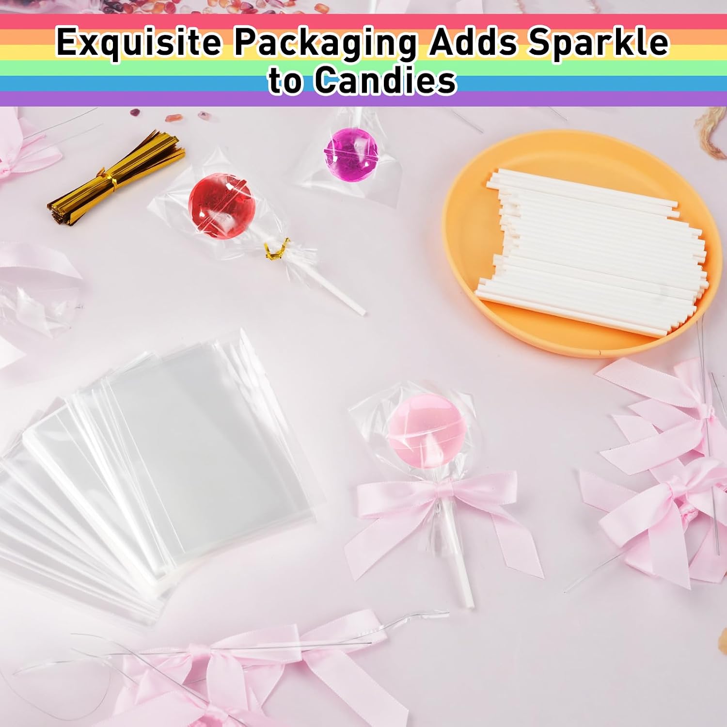 JEPELUS 350Pcs Cake Pop Sticks and Wrappers Kit for Party Wedding Birthday