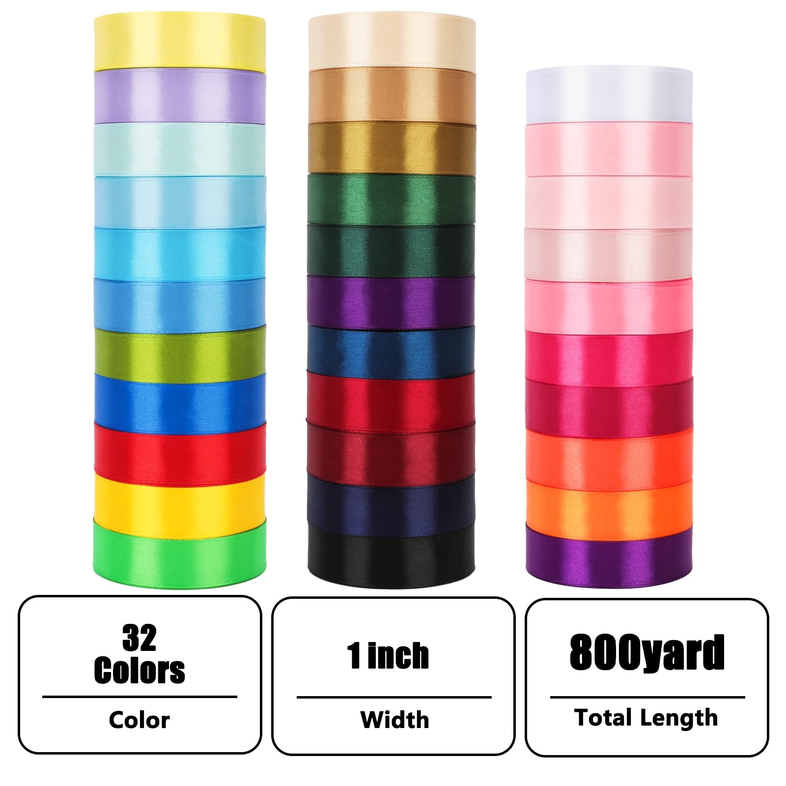 Ruban de satin de 2,5 cm, ruban de satin simple face, parfait pour l'emballage de cadeaux, la décoration de mariage, les nœuds faits à la main, l'emballage de bouquets et plus encore