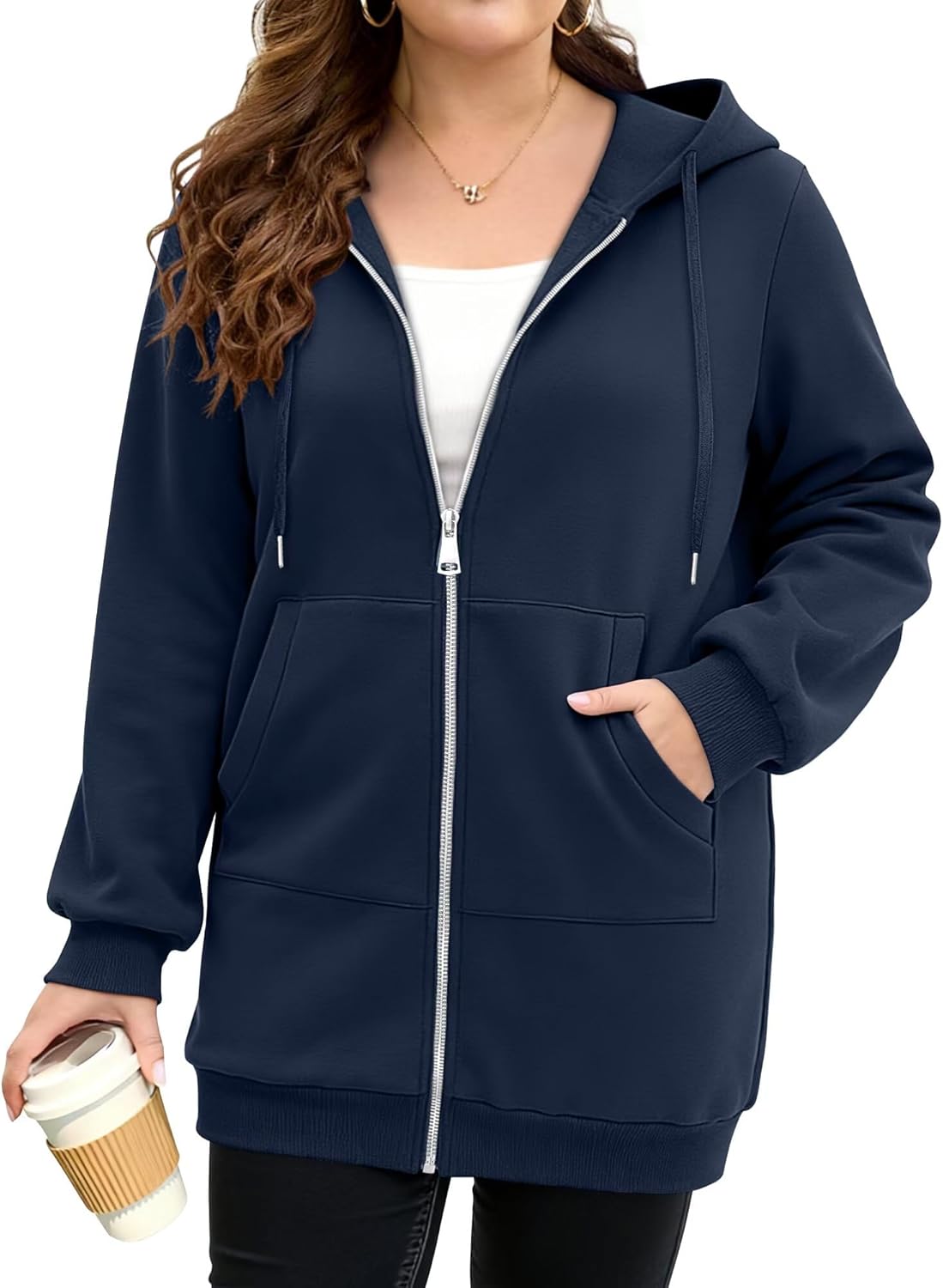 StunShow Womens Plus Size Hoodies Zip Up Oversized Y2k Drawstring Sweatshirt Casual 2025 Fleece Jacket with Pocket - Image 3