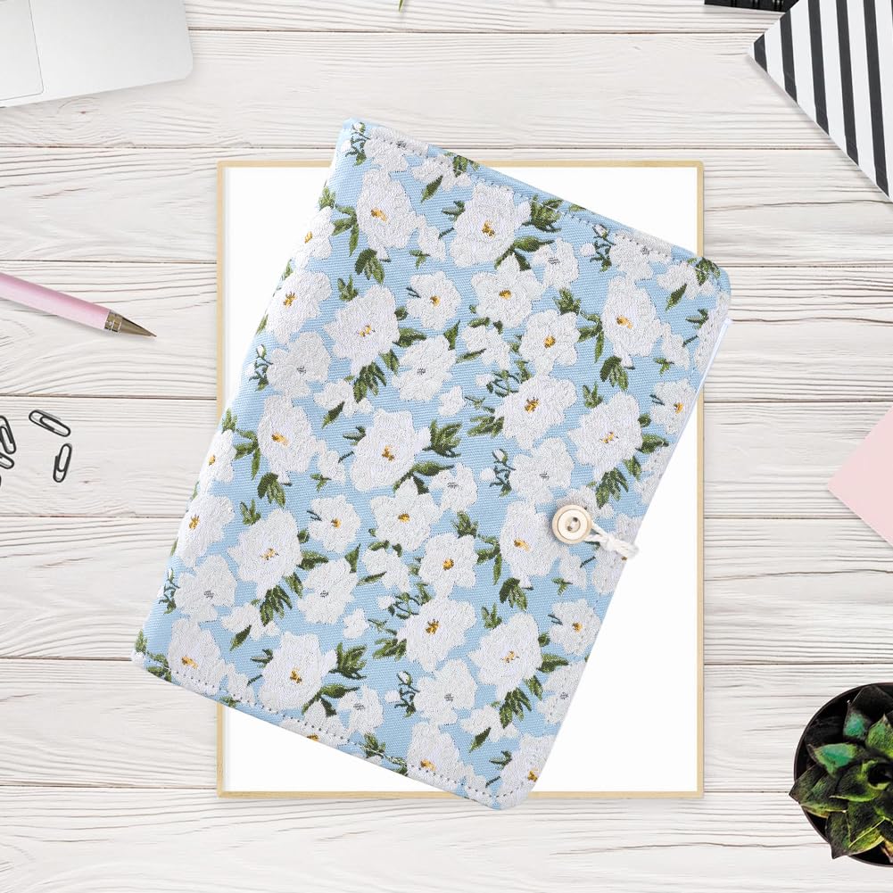 CRASPIRE Carpeta Tela A5 con 6 anillas Rellenable con Decoración Floral 90 hojas Papel Bolsillo Facturas 6 agujeros Encuadernación con Botones Y Cuerda Tela Protector Agenda Organizador Y Diario Viaje