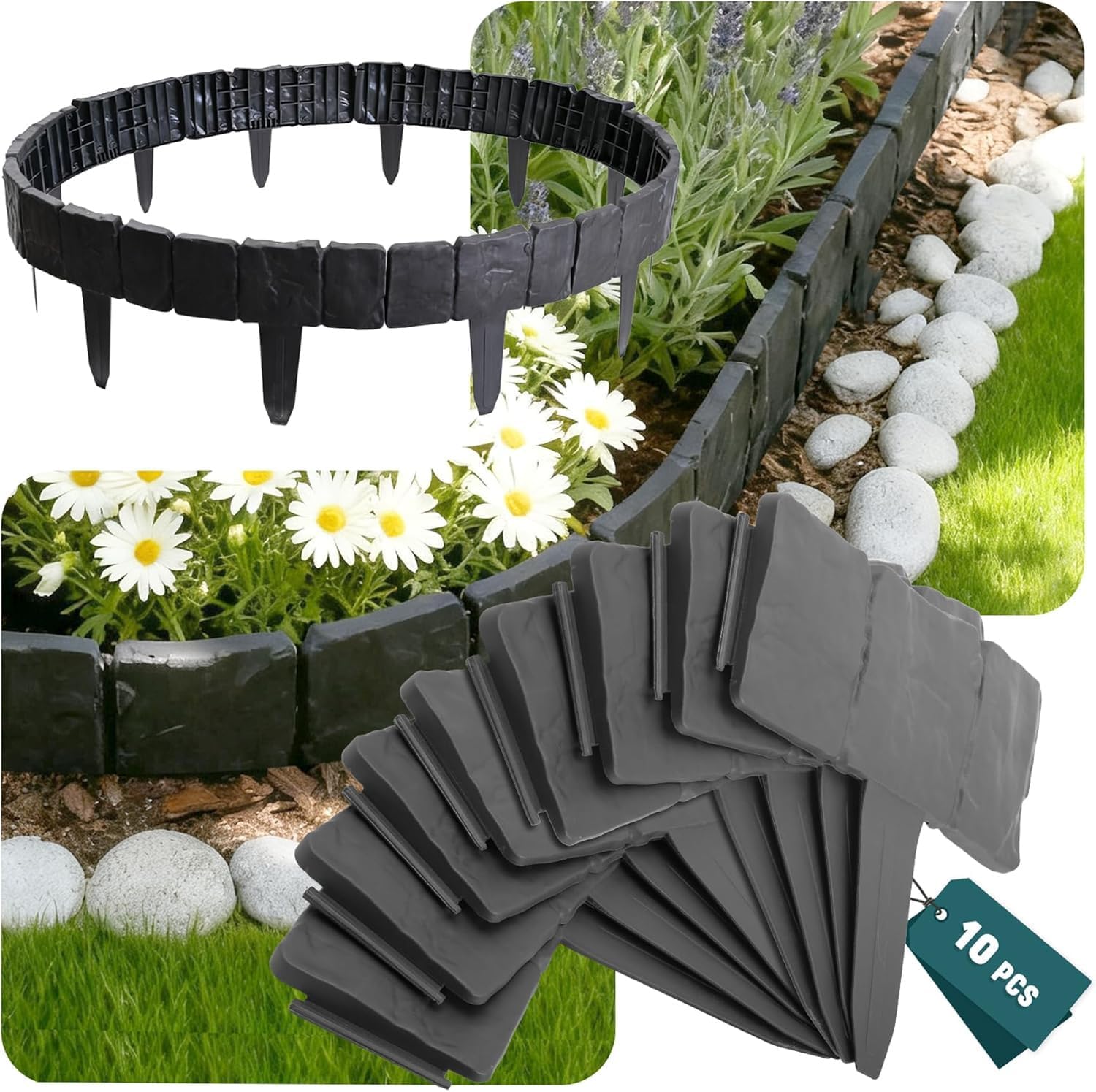 Garden Border Fence, Lawn Edging Border, Plastic Flower Bed Edging, Interlocking Landscape Border Fence, Flexible Garden Fence, Decorative Lawn Edge, Stone Look Garden Edging (30)-image-34