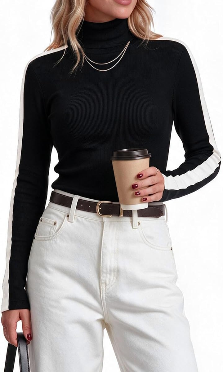 Zeagoo Suéter de cuello alto para mujer, manga larga, ropa básica de otoño
