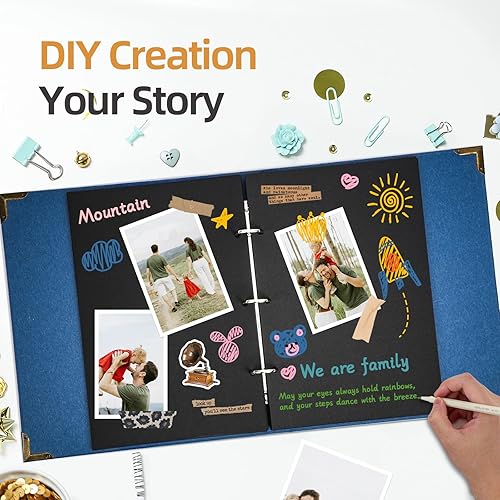 Miniatura 2 de Vienrose Kit de álbum de fotos para álbumes de recortes de bricolaje con bolígrafos, cintas y calcomanías, 60 páginas, tapa dura, 12 x 12 pulgadas,