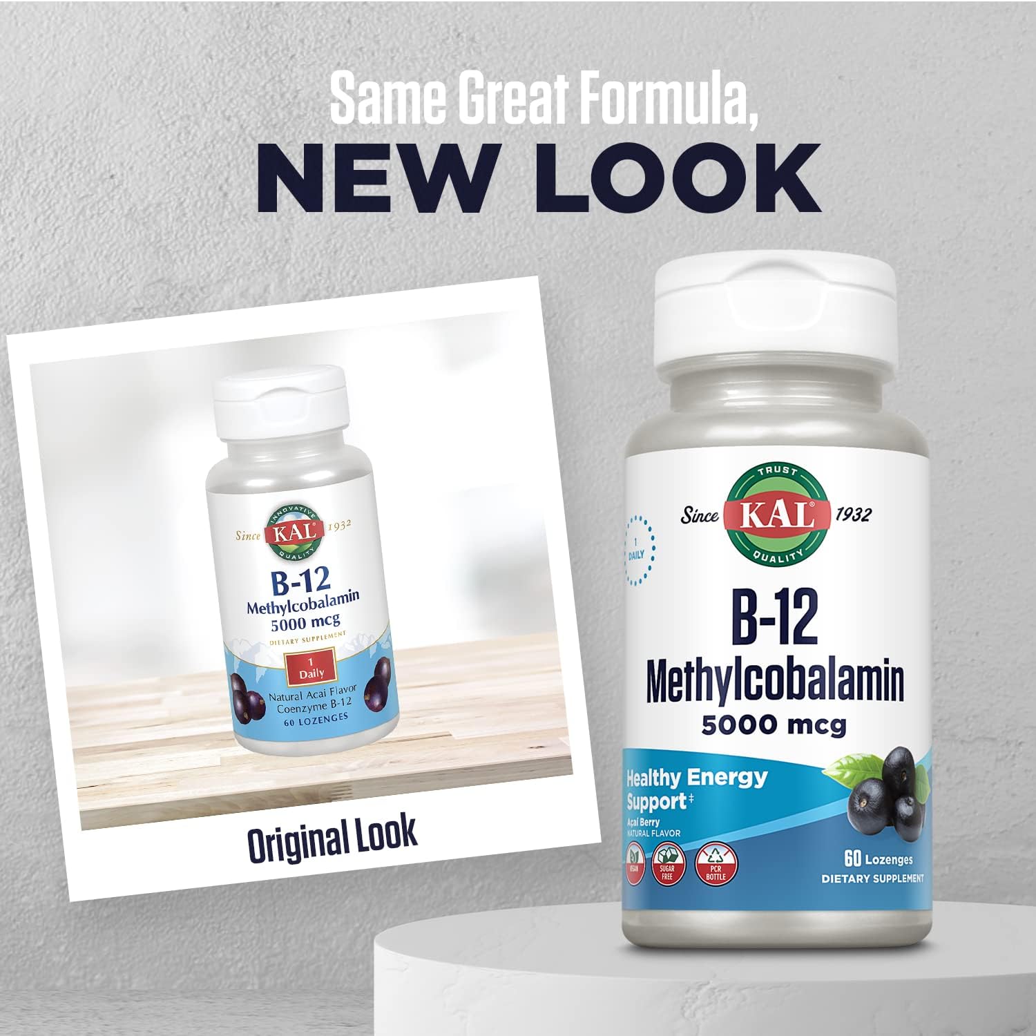 KAL Vitamin B-12 Methylcobalamin Lozenges 5000mcg, Healthy Energy, Metabolism, Nerve & Red Blood Cell Support,* Optimal Absorption, Natural Acai Flavor, Vegan, Sugar Free