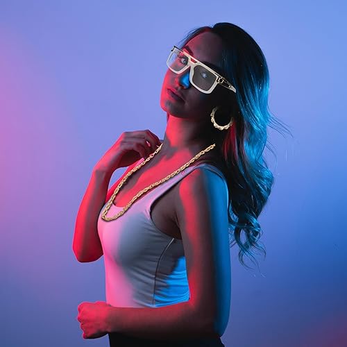 Miniatura 5 de Trajes de los años 90 para mujer, kit de disfraz de hip hop de los años 80, accesorios de joyería de rapero de la vieja escuela, lentes de sol,