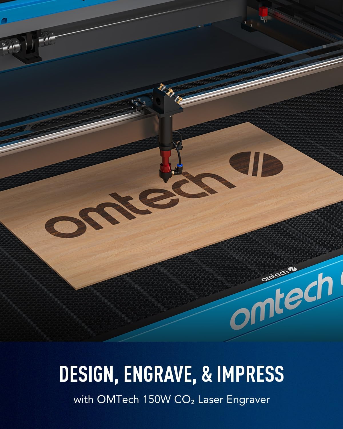OMTech laser engraver with 3-way pass-through doors open
