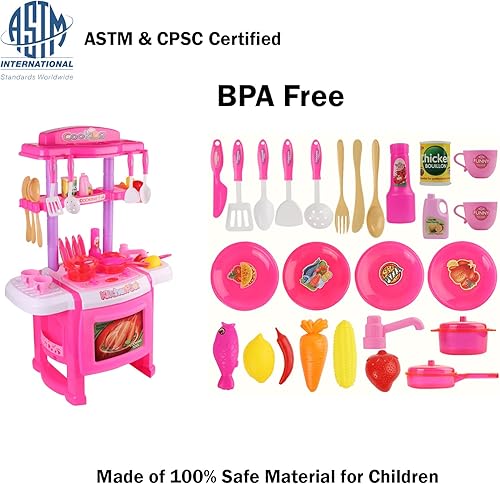 Miniatura 6 de Juego de cocina interactivo para niños con luces y sonidos realistas - Juego de juguetes de chef para niños y niñas, incluye accesorios ollas,