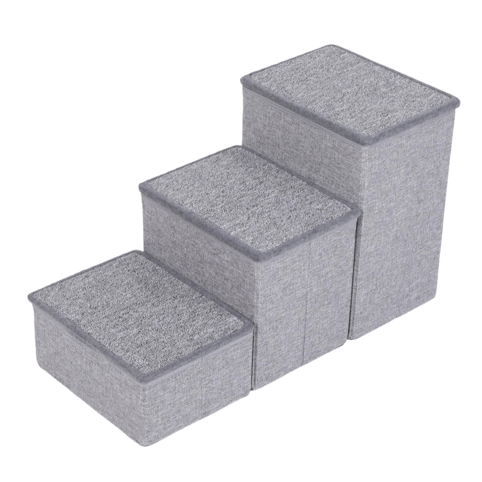 Scale per Cani 3 Gradini Pieghevoli Antiscivolo Grigio per Cani | Scaletta per Animali Domestici, Tessuto in Poliestere, Telaio Solido, Superficie Antiscivolo, Accesso a Letto e Divano, per