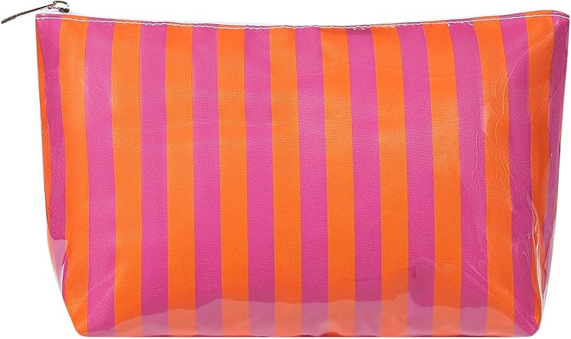 Necessaire de viagem listrada RSRSLEII em PVC, Orange Purple, 26,92 x 10,92 x 17,53 cm