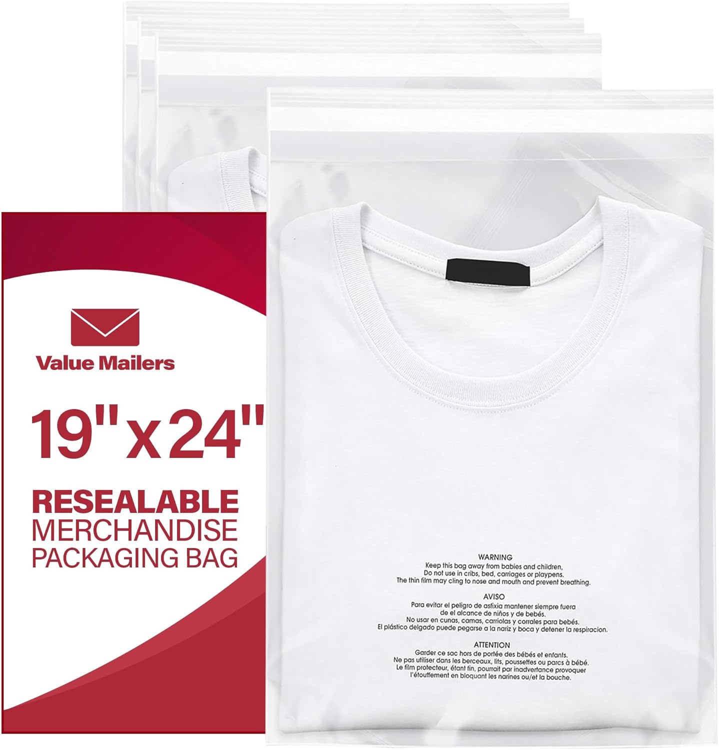200 19" x 24" Bags Clear Poly Suffocation Warning Resealable Merchandise Packaging Shirt Clothing Catalog Book Self Seal Plastic Apparel Bag 11 Sizes (200, 19" x 24")