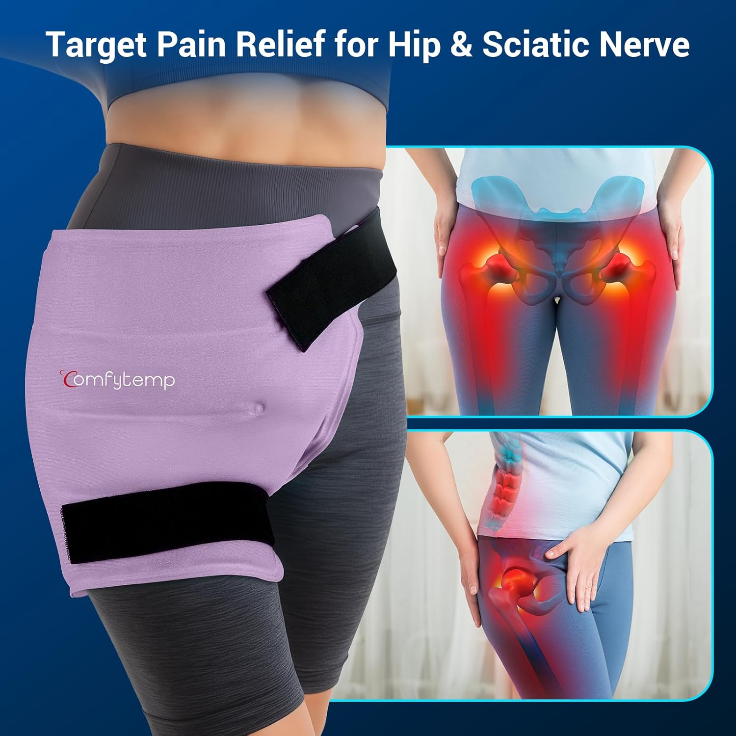 Comfytemp Hip Ice Pack Wrap for Sciatica Pain Relief, Hip Replacement Kit After Surgery, Reusable Gel Ice Pack for Injuries, Hot Cold Compress Recovery Item Physical Therapy Men Women, Purple (S/M)
