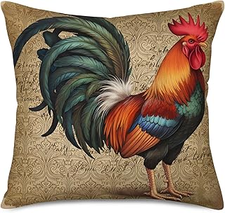 Rooster Painting Farmhouse Decorative Throw Pillowcase Country Burlap Pi...
