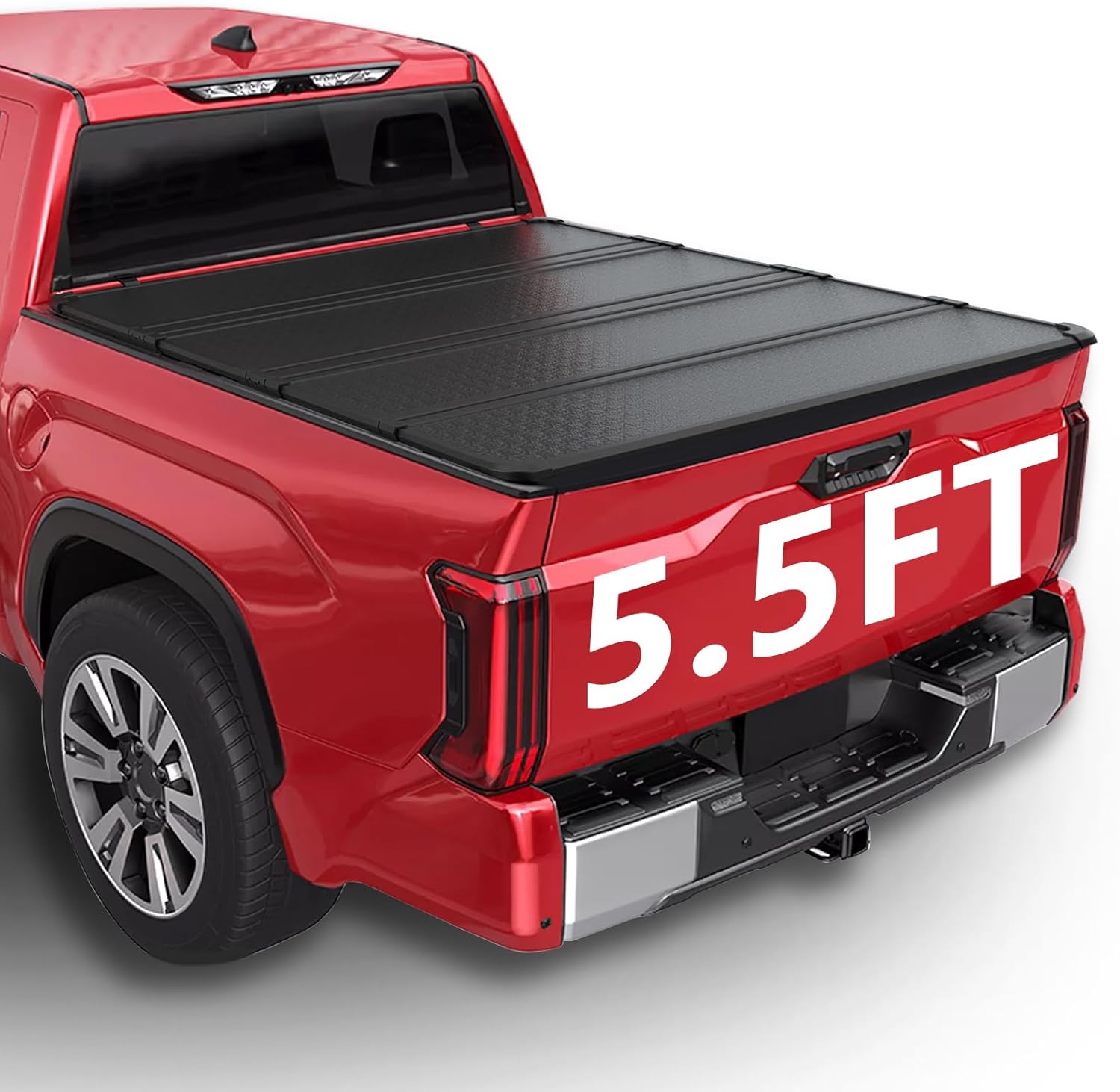 PENSUN Hard Quad-Fold Truck Bed Tonneau Cover Fit for 2014-2024 Toyota Tundra, 5.5FT Black Aluminum 4 Folding All Weather Pickup Truck Tonneau Cover