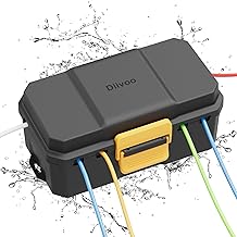 Diivoo Waterproof Outdoor Cable Box Cover, 6 Sealed Inputs for Large Cables, Cable Protector, Timer Output Plug, Black (28.5 × 15 × 11 cm)