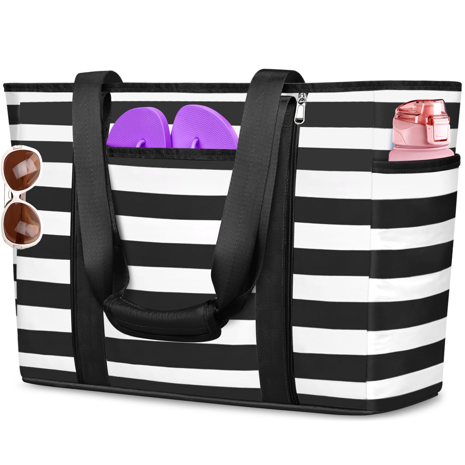 TEUEN Extra Large Beach Bags for Women, Waterproof Sandproof Beach Tote Bag Foldable Swim Pool Bag with Zipper and Wet Pocket