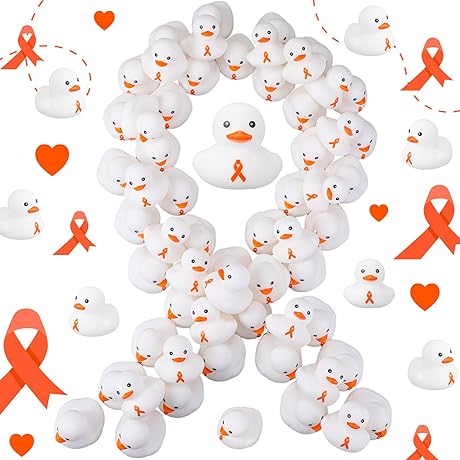 100 Pack Orange Awareness Ribbons Rubber Ducks