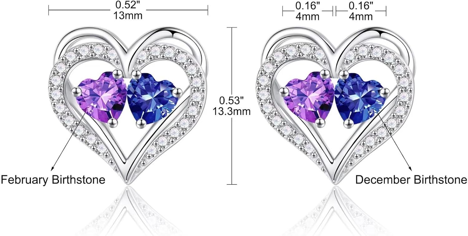 Iefil Heart Earrings for Women - 925 Sterling Silver Birthstone Earrings, Anniversary Birthday Gifts for Women Wife Girlfriend Mom - Image 4