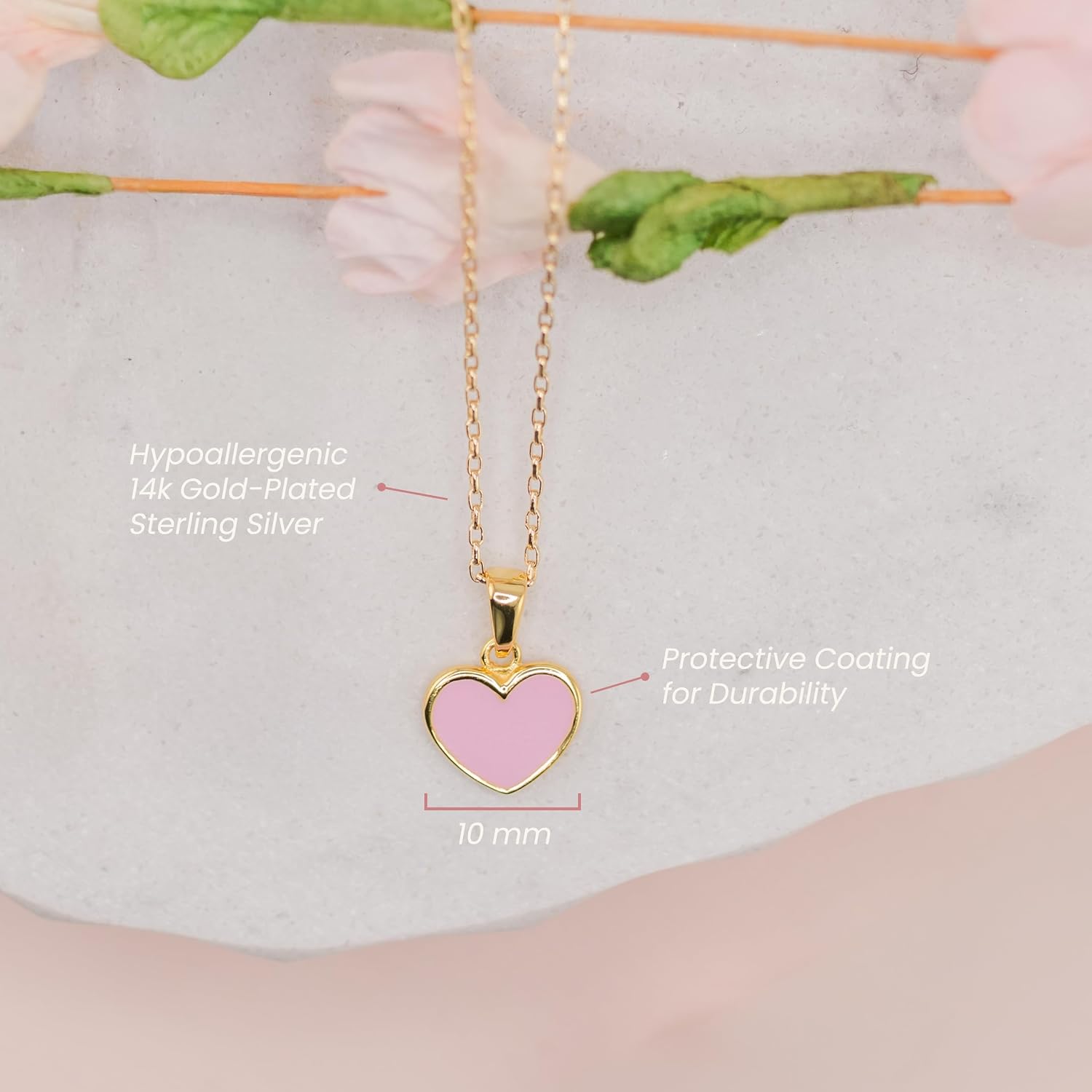Cherished Moments Children's 925 Sterling Silver or 14K Gold Plated Pink or Fuchsia Heart Pendant Necklace Gift for Girls, Toddlers, or Flower Girls