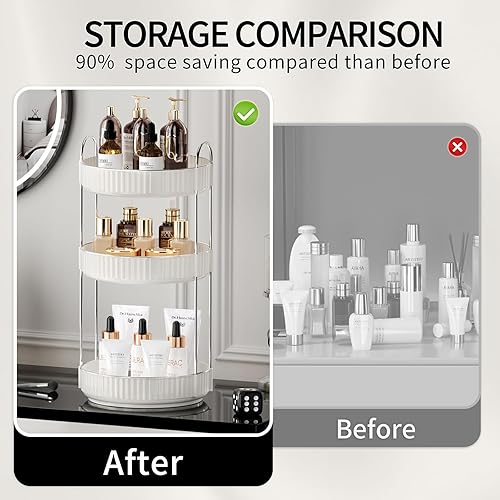 Miniatura 5 de Organizador de maquillaje giratorio para tocador de 3 niveles, alta capacidad para el cuidado de la piel, transparente, organizador de perfumes,