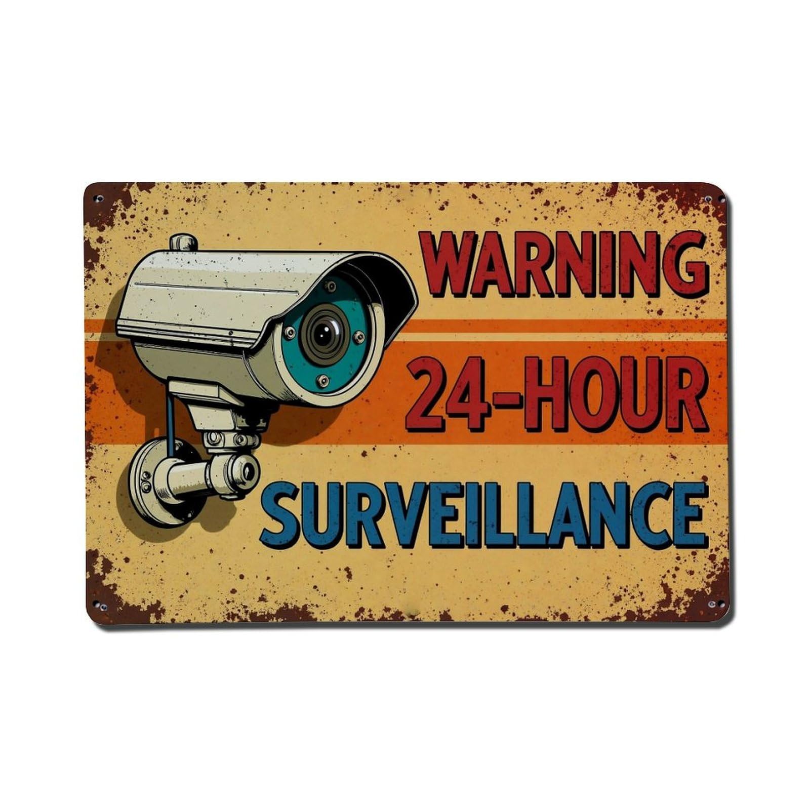 Warning 24 Hour Surveillance Camera Sign Vintage Tin Sign Retro Metal Wall Decor Metal Poster, Home Bar Garage Farmhouse Cafe Wall Art Decoration 8x12Inches