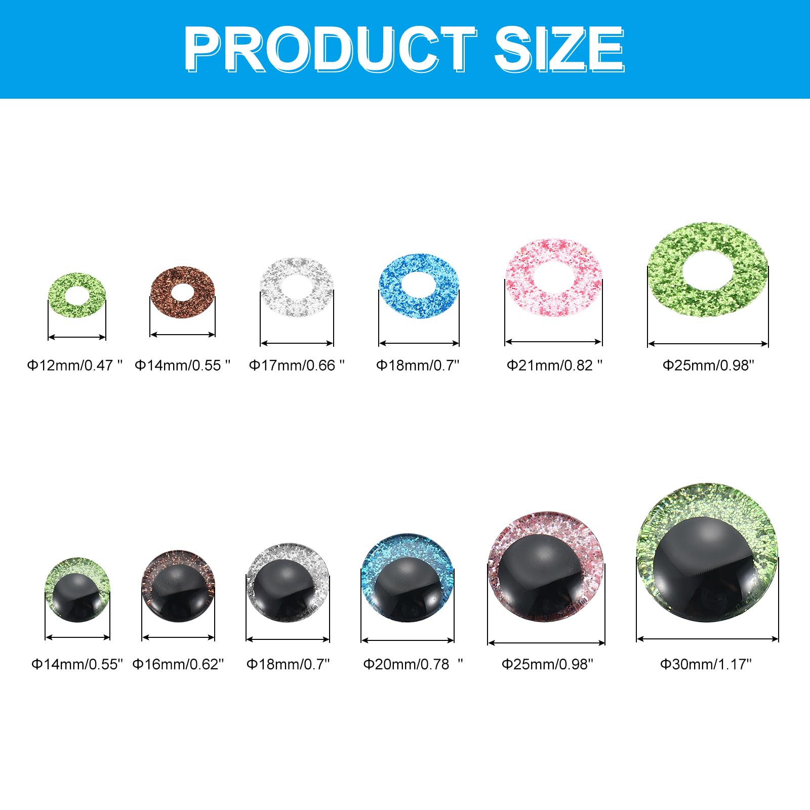 PATIKIL 14-30mm Yeux De Sécurité Flash, 56 Pcs Yeux De Poupée