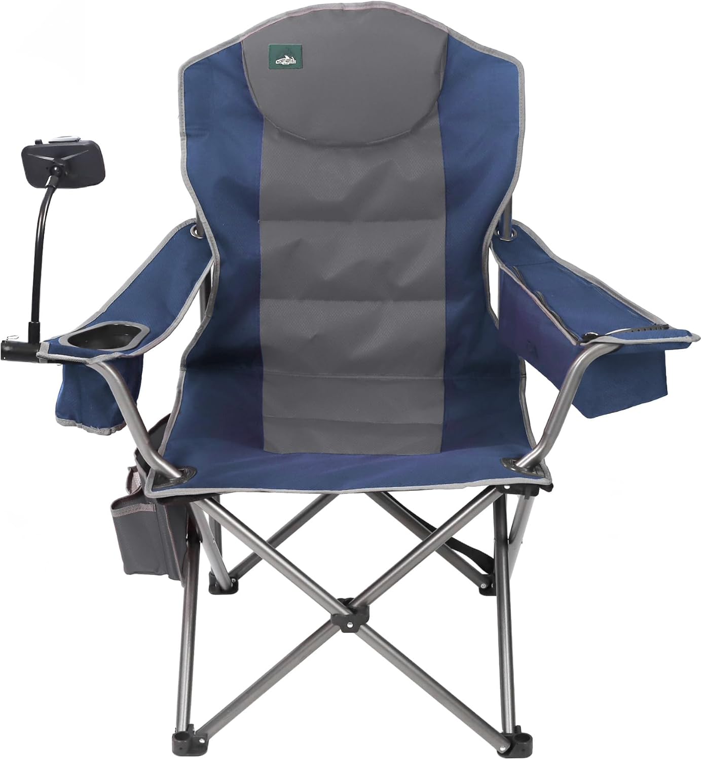Oversized Camping Chair, Full Padded Outdoor Folding Chair Support 350 LBS, Heavy Duty Lawn Chair w/Cell Phone Holder, Cup Holder, Cooler Bag, Shoulder Straps for Adult-Blue Blue & Grey-ph