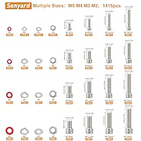 Vista 5 de Tuercas y pernos M2 M3 M4 M5, surtido de pernos métricos de acero inoxidable 304 (arandelas de bloqueo y planas), surtido de tornillos métricos