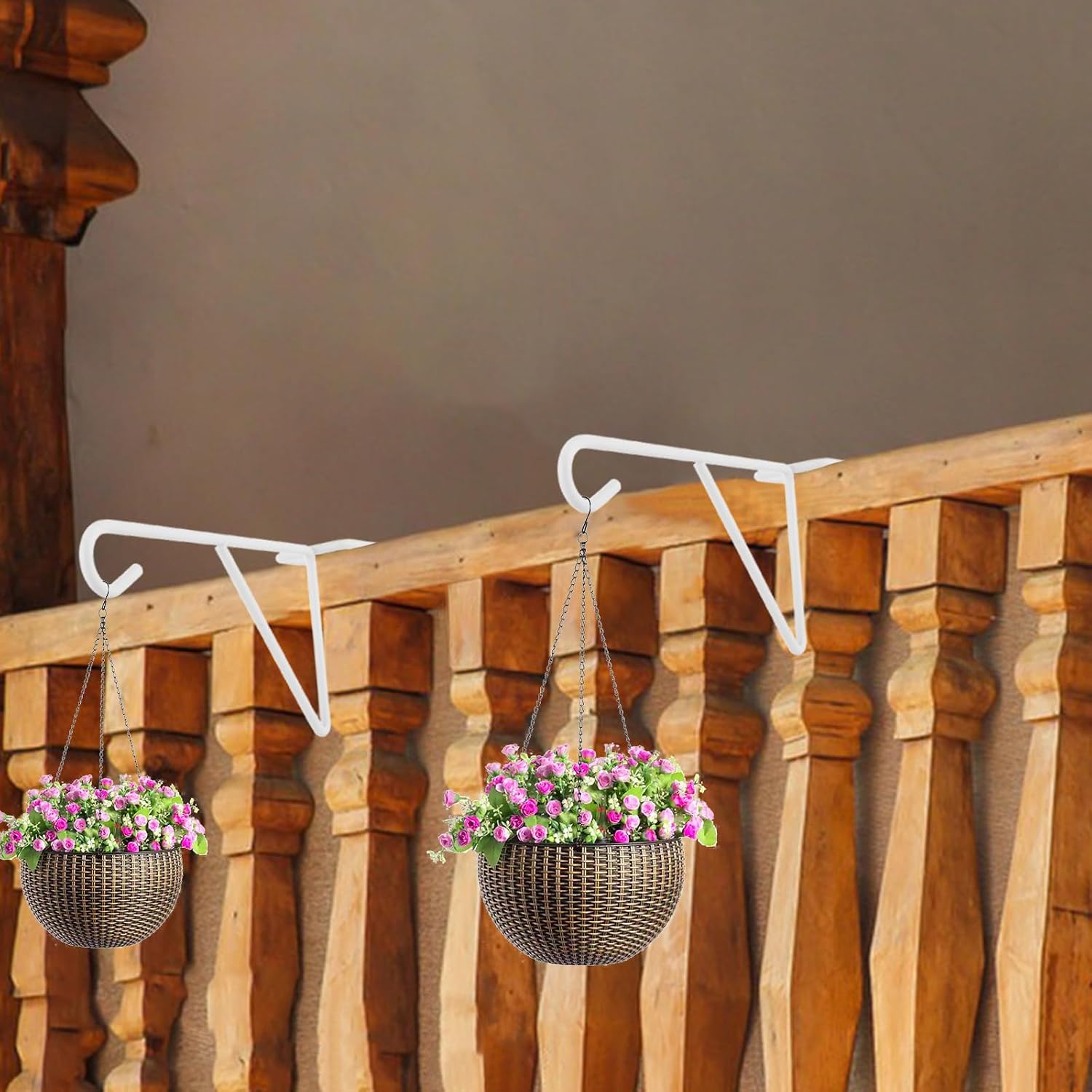 6 Pack Vinyl Fence Hooks, 5” x 10” Heavy Duty Fence Plant Hangers for Outdoor & Indoor, Over The Fence Hooks White Patio Hooks for Hanging Plants, Flower Baskets, Bird feeders, Lights, Pool Equipment