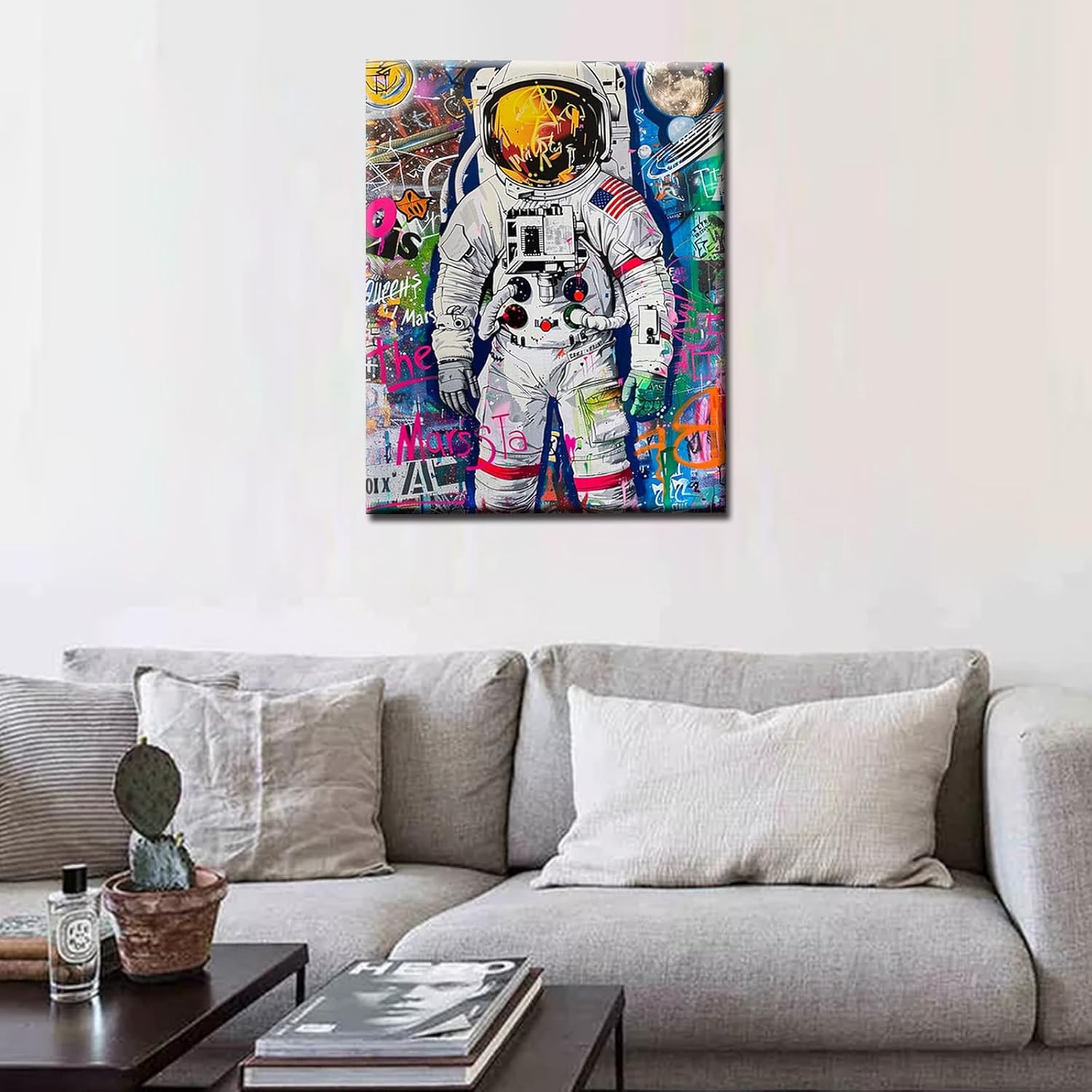 Tucocoo Graffiti Astronaut Paint by Numbers Kits with Brushes and Acrylic Pigment on Canvas Painting for Adults, Abstract Colorful Street Art Picture for Home Wall Decor Gifts 16''x20'' (DIY Framed)