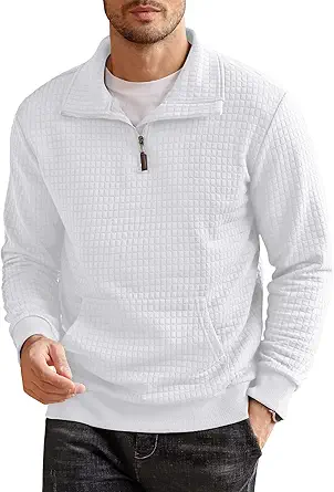 COOFANDY Men's Quarter Zip Sweatshirt Long Sleeve Solid Plaid Jacquard Pullover with Pocket