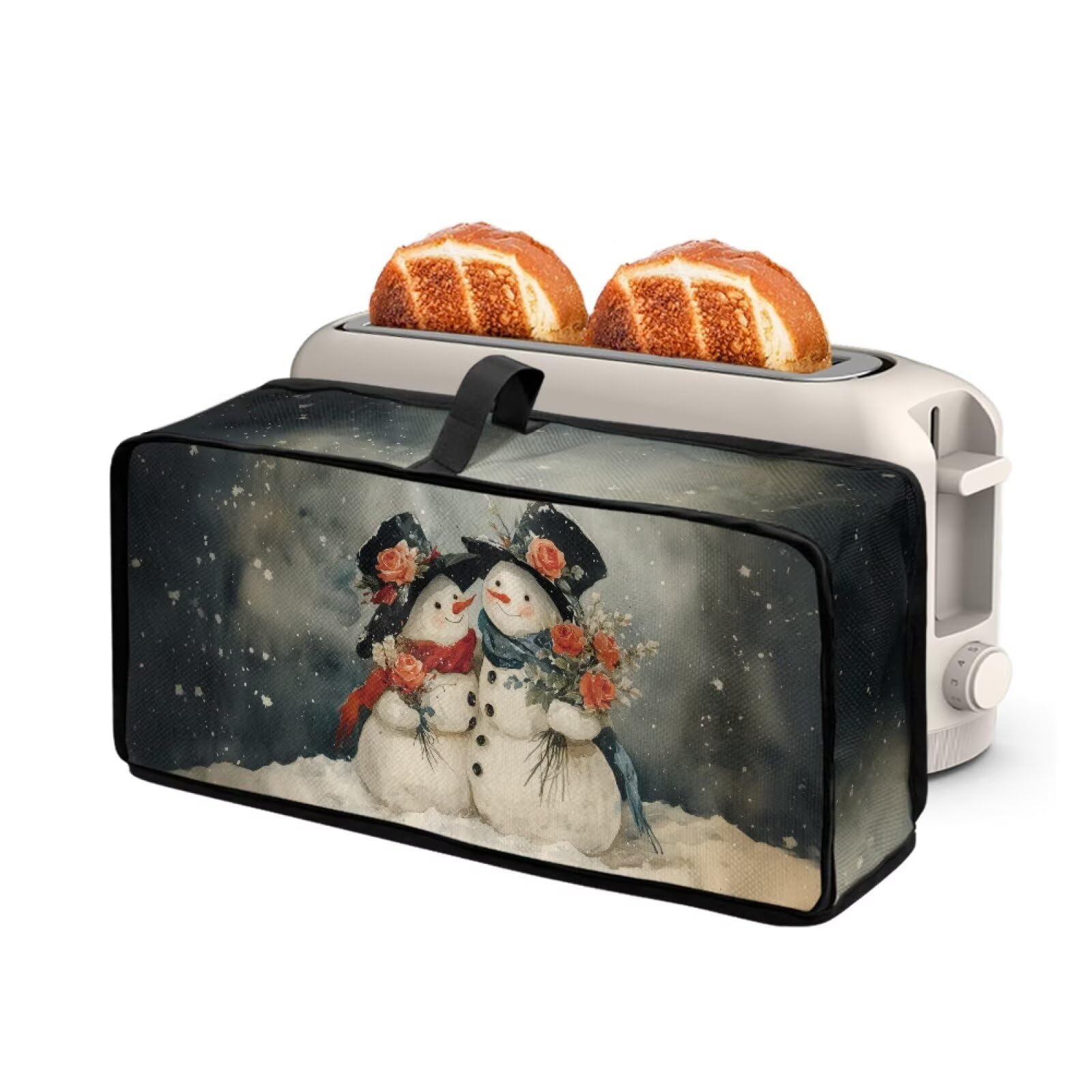 Christmas Floral Snowman 2 Slice Long Slot Toaster Covers Dust Protection Bread Maker Cover with Top Handle Kitchen Small Appliance Dust and Fingerprint Protection