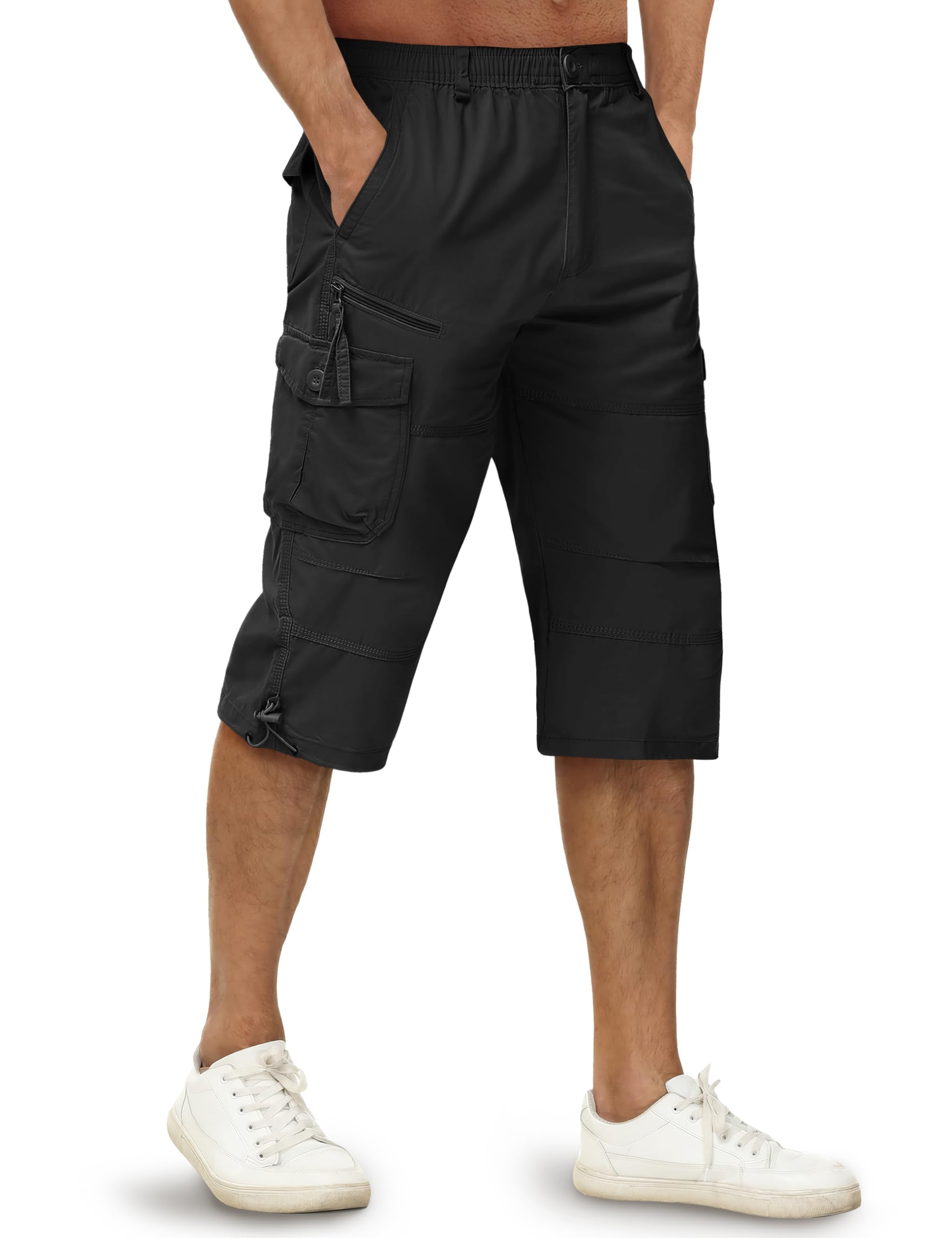 TACVASEN Pantaloncini Cargo in 100% Cotone 3/4 Casual con Molte Tasche per Uomo