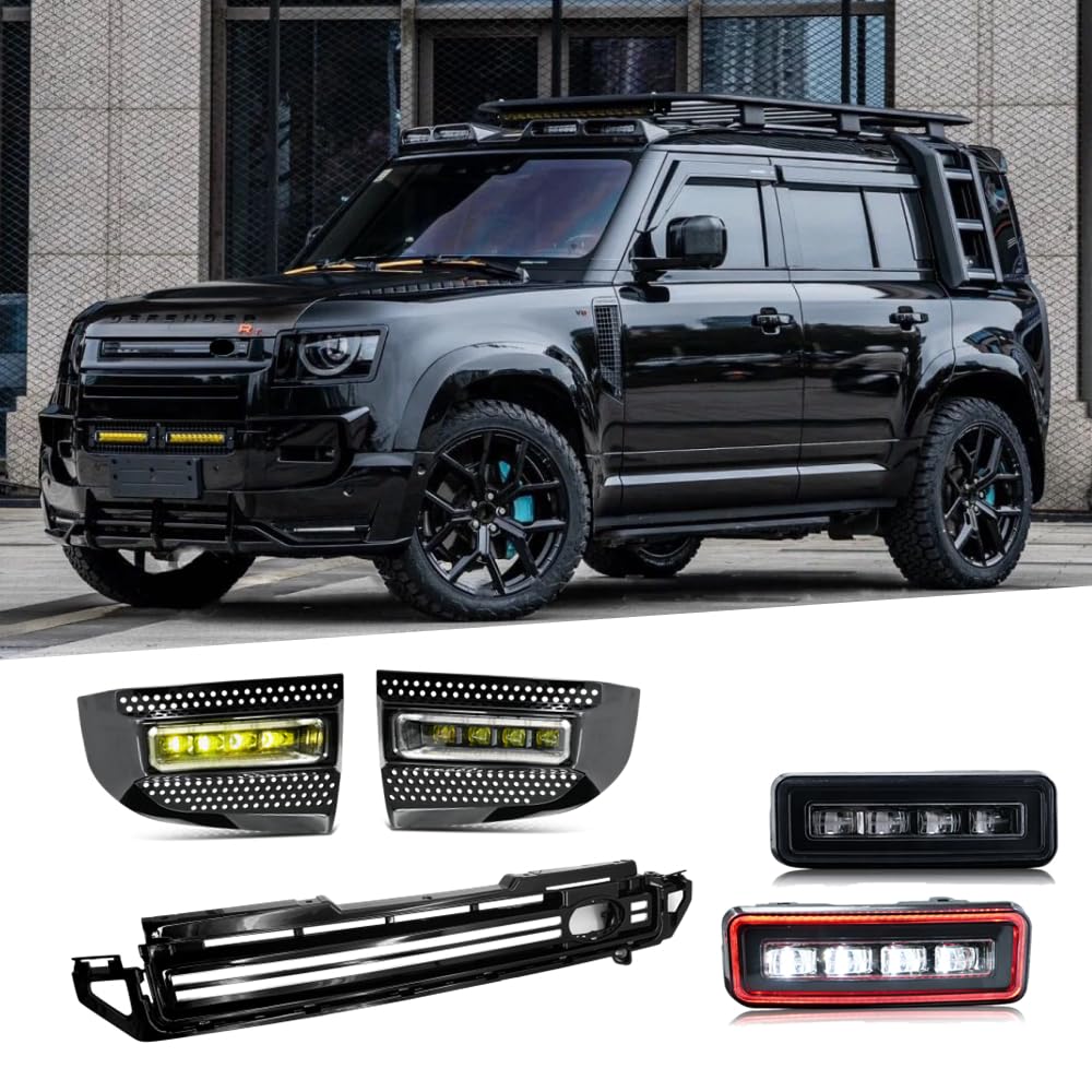 T T-ABC New Accessories Set Compatible with 2020-2025 Land Rover Defender Grill Lights 110 130 90 Fog Light P300 P400 P500 P525 Rear Bumper Lamp All Edition LED Trim Custom Front Replacement (GS+F+RN)