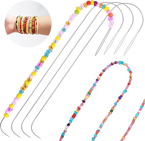 Miniatura 8 de 12 agujas de cuentas de ojo grande con mango curvado y recto, agujas de cuentas de 5.3 pulgadas para hilandero de cuentas, agujas de cuentas de