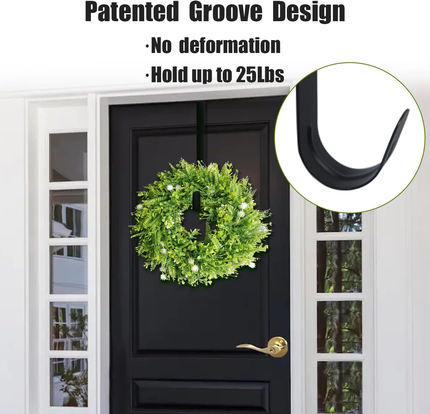GameXcel 15" Wreath Hanger for Front Door - Large Wreath Metal Hook for Christmas Wreath Over The Door Single Hook, Black
