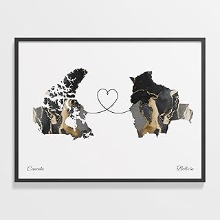 Canada to Bolivia Print, Bolivian Marble Two Countries Map Poster, Travel Art, Friendship Gift