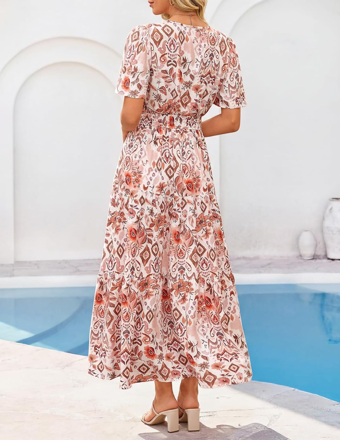 MEROKEETY Women's Summer Casual Floral Boho Short Sleeve Midi Maxi Dresses image 4