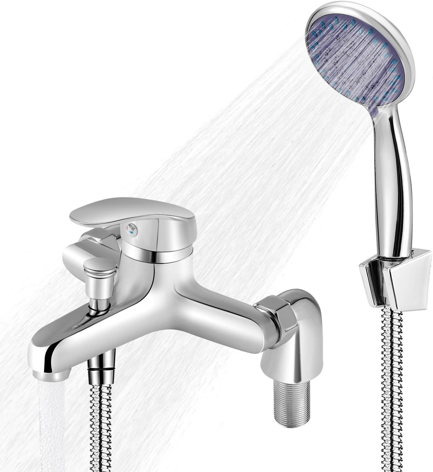 Bathroom Sink Taps with Shower Head, Modern Bath Mixer Taps with Shower Kit, Bath Taps with Shower Attachment, Bath Filler Spout,Solid Brass Body, Compression Valves