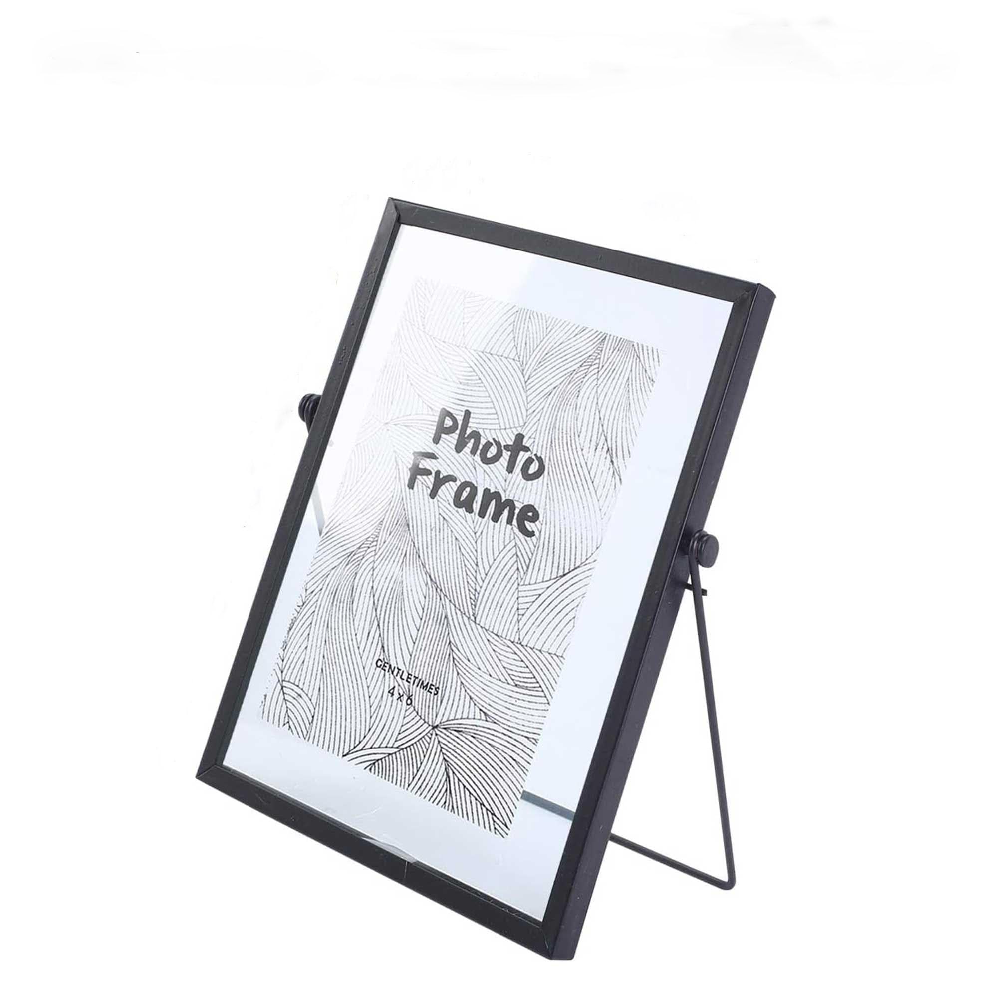 Rloao Black Glass Photo Frame 6 X 8 Inch, Vintage Metal Picture Floating Frame For 4 × 6 Inch, Tabletop Photo Frame For Pressed Flower, Leaf Artwork, Botanical Display