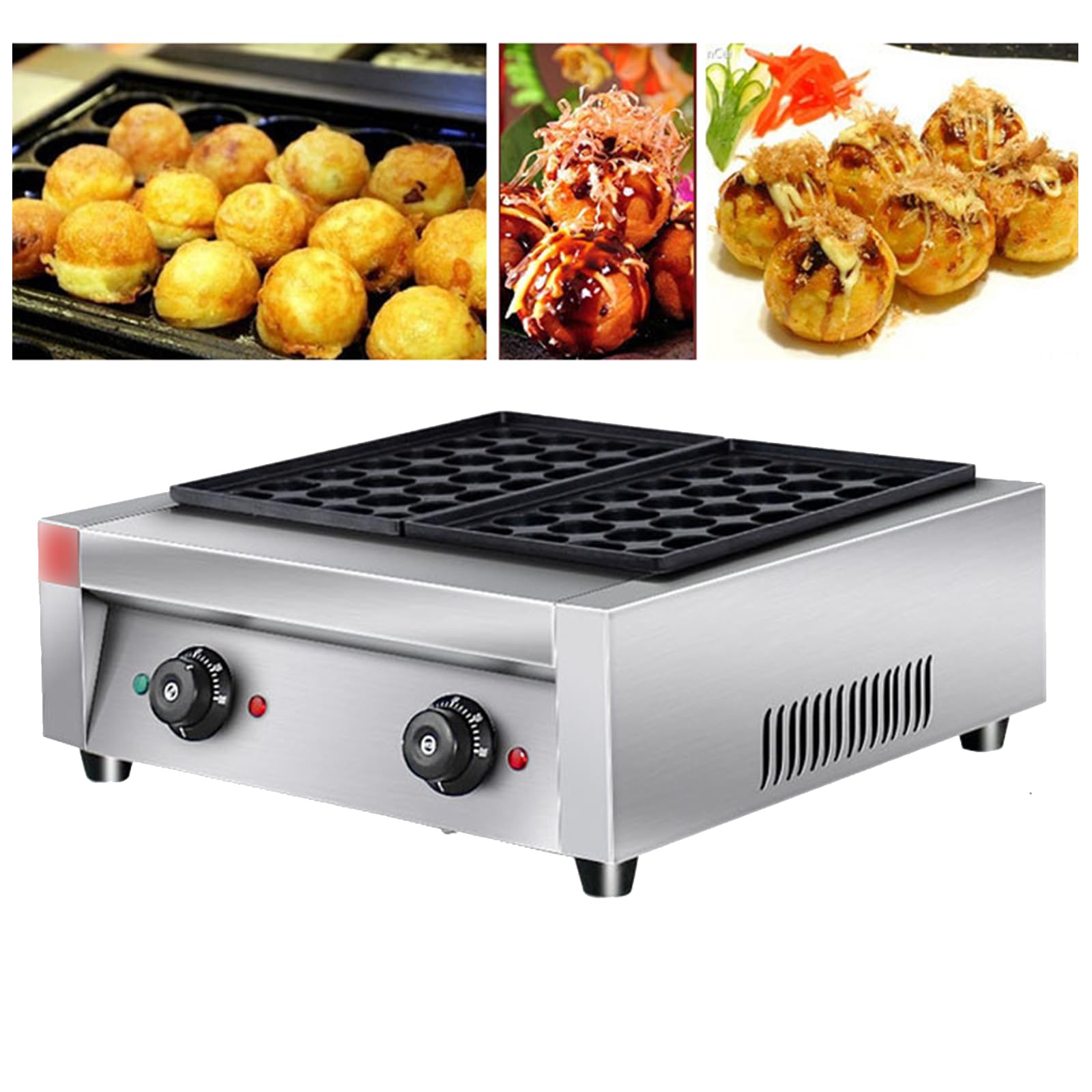 Machine à takoyaki électrique avec contrôle de la température de 0 à 300 ℃, acier inoxydable, facile à nettoyer, idéal pour la maison, les restaurants, les cafés et les boulangeries; complet