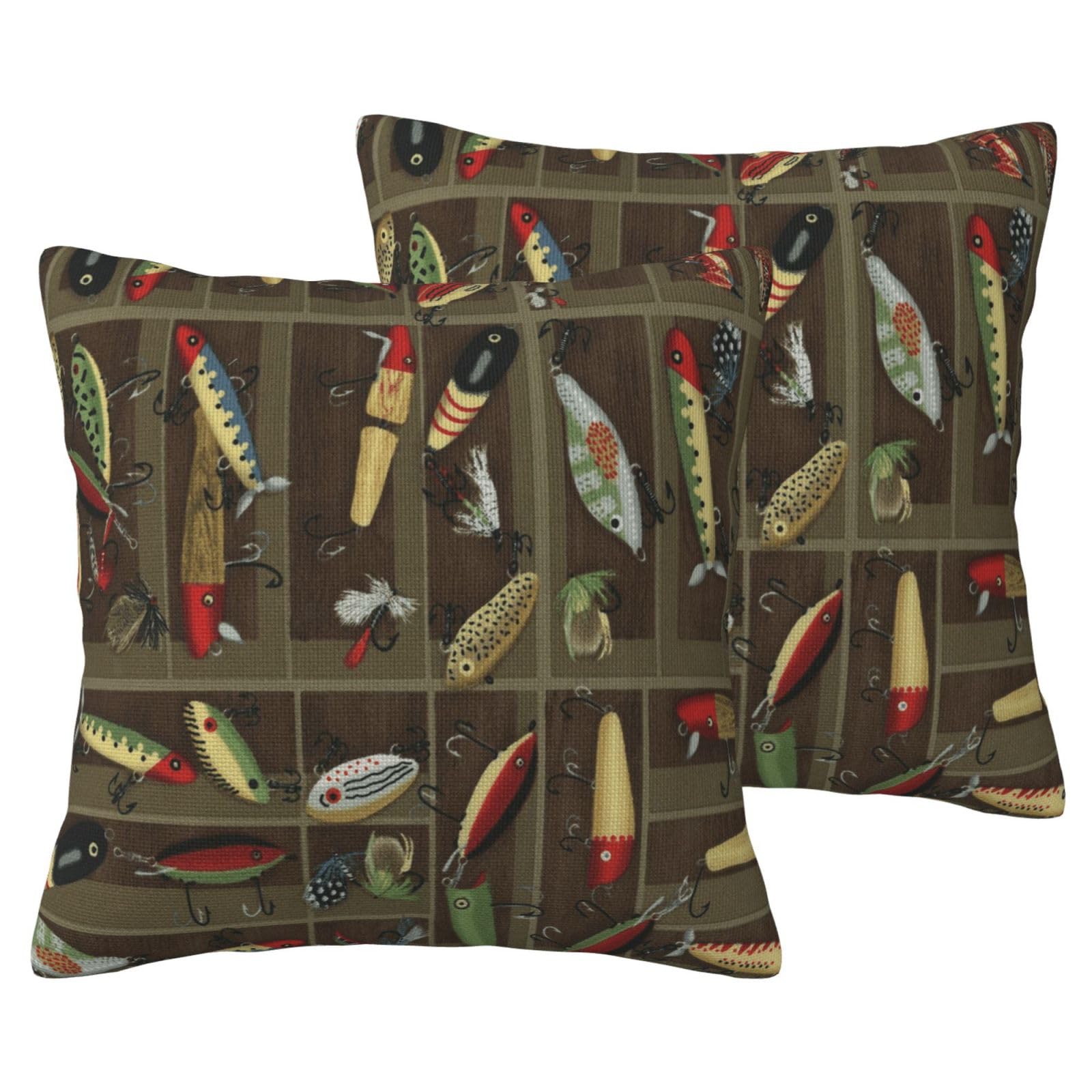 Housse de coussin motif pêche en lin synthétique pour décorer un chalet